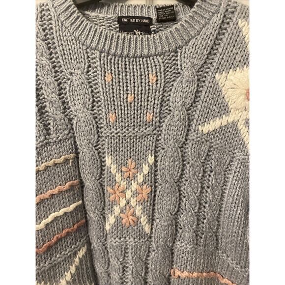 Vintage Hunters Run Blue Knitted By Hand Sweater Womens Size Large - Picture 3 of 8